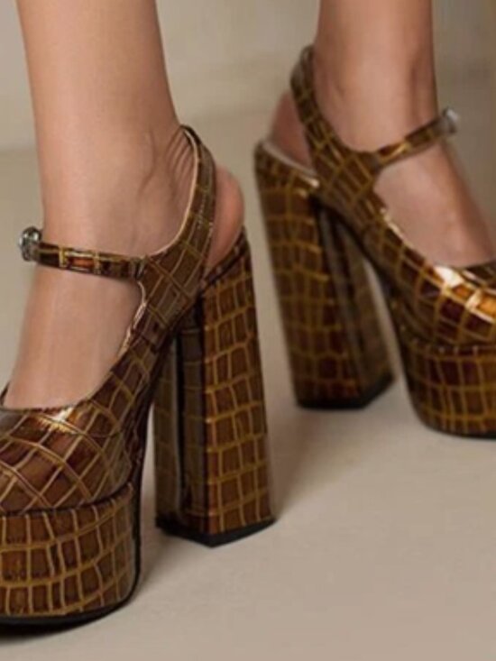 mary janes heels shoes outfit - TikTok Shop Women\'s Mary Janes Slingbacks High Heels Dress Shoes Platform Alligator Pattern